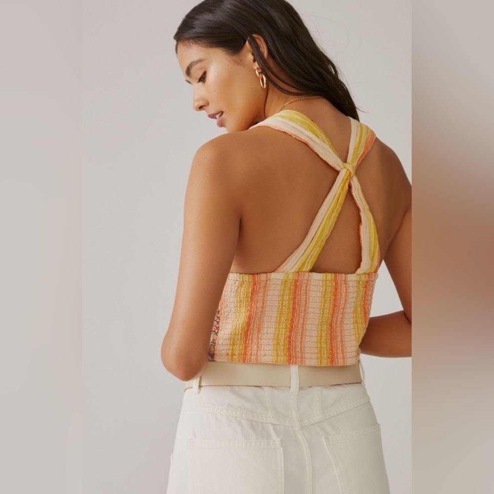 by Anthropologie Striped Smocked Tank in Yellow Multi - Picture 5 of 6